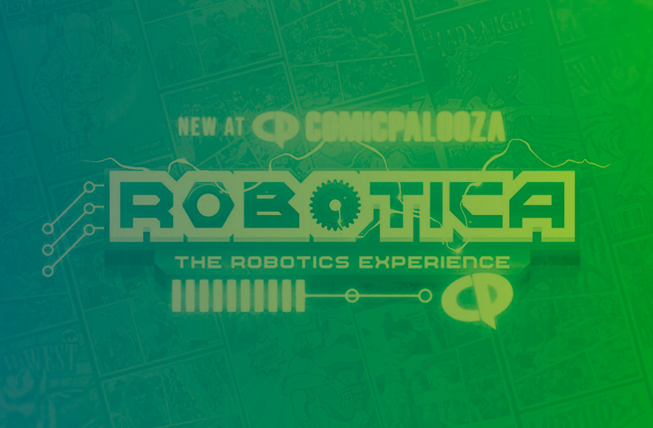 Robotica logo for Comicpalooza with gradient overlay